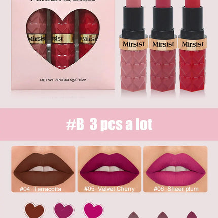 3PCS Matte Velvet Lipstick Set Waterproof Long Lasting Non Fade Moisturizing Lip Gloss Not Stick Cup