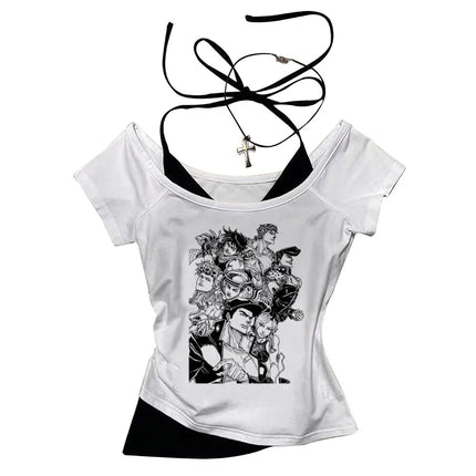 Jojo Bizarre Adventure crop top Aesthetic babydoll Streetwear shoujo girl style Fairy vintage cropped harajuku women's t-shirt