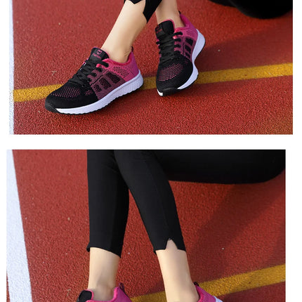 Women Casual Shoes Breathable Walking Mesh Lace Up Flat Shoes Sneakers Women Tenis Feminino Pink Black White