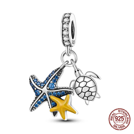 Charm 925 Silver Blue Ocean Life Theme Charm Beads Fit 3mm Original Bracelet For Women DIY Pendants Luxury Jewelry Gift Hot Sale