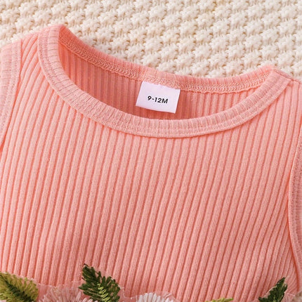 Newborn 2024 Baby Girls Dress Summer Waist Flower Vest Sleeveless Short Top Sweet Girl Lace Mesh Dress