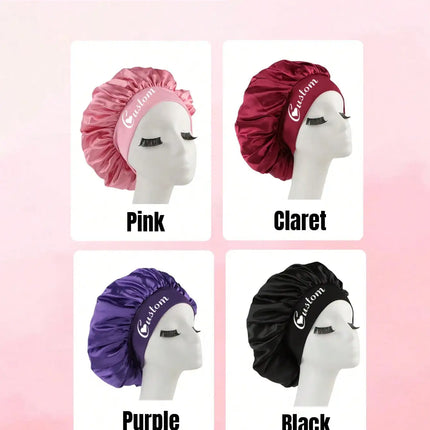 Custom Name Silk Bonnet For Sleeping, Personalized Satin Hair Bonnet For Curly Hair, Customizable Sleep Cap, Large Silk Bonnet For Hair Protection, Customized Gift For Bridesmaids And Bridal Party