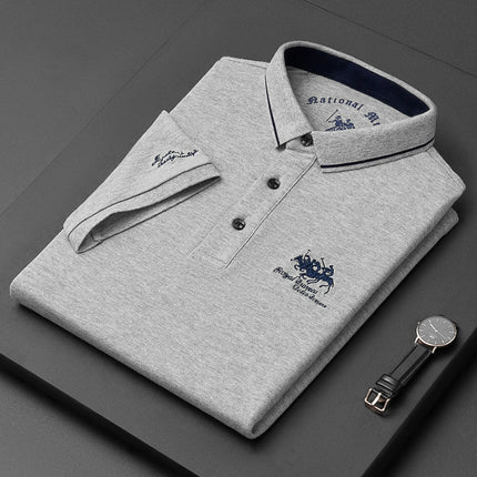 Summer New Men's Embroidered Polo Collar 100% Cotton Short-Sleeved Polo Shirt Fashion Solid Color Casual Top T-shirt M-4XL