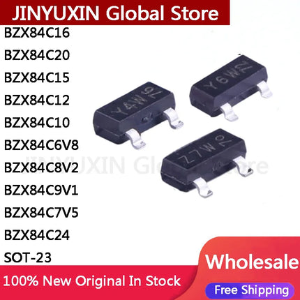 100Pcs BZX84C16 BZX84C20 BZX84C15 BZX84C12 BZX84C10 BZX84C6V8 BZX84C8V2 BZX84C9V1 BZX84C7V5 BZX84C24 SOT-23 IC Chip In Stock