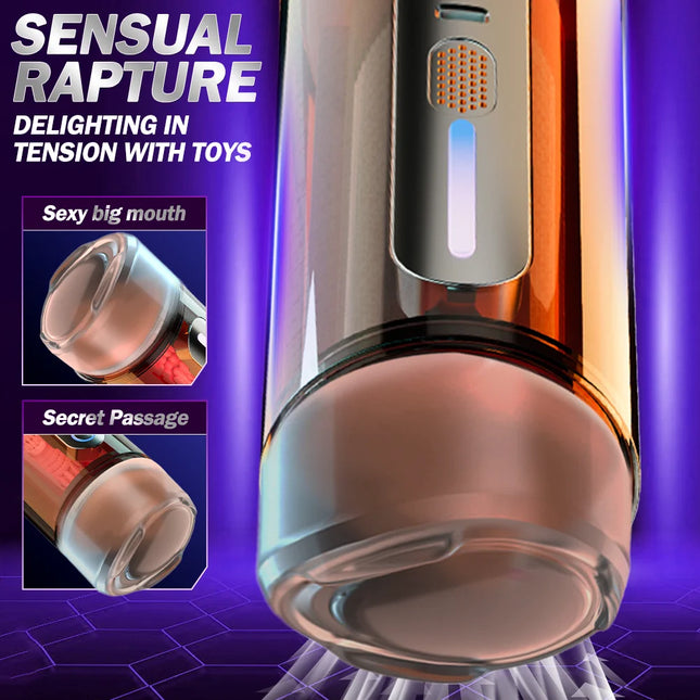 Automatic Male Masturbator Mouth Vagina Double-Headed Penetration Channel Vibrating Heating Blowjob Moaning Pocket Pussy Sex Toy
