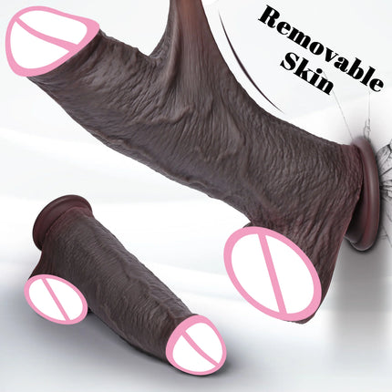 Realistic Silicone Dildo Black Soft Penis Sliding Foreskin Cock Male Genitals Vaginal Masturbation Suction Cup Dick Anal Sex Toy