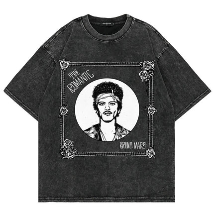 100% Cotton Vintage Washed Bruno Mars The Romantic Tour 2026 T Shirt Fashion Men Aesthetic Oversized Loose Acid Wash Tees Shirts