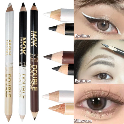 Mulitfuntional Two-Tone Black White Wood Eyeliner Pencil Pearl Highlighter Makeup Pen Brown Eyebrow Draw Lower Eyelash Cosmetics