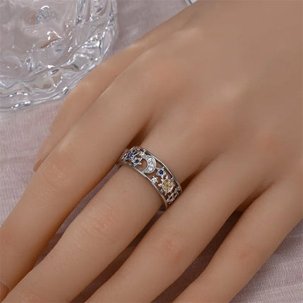 Rings For Women 100% 925 Sterling Silver Pink Heart Crown Star Moon Snowflake Zircon Rings Fashion Engagement Wedding Jewelry
