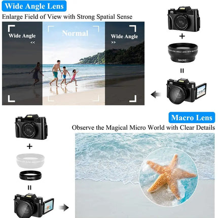 4K HD Professional Digital Camera Camcorder WIFI Webcam Wide Angle 16X Digital Zoom 48MP Photography 3 Inch Flip Screen Recorder
