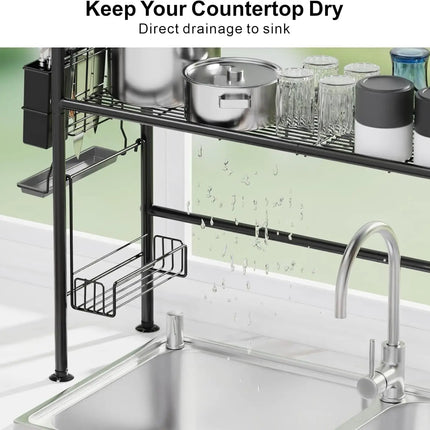 Over The Sink Dish Drying Rack, 2 Tier Above Sink Dish Drainer Drying Rack with Utensil Holder for Kitchen Counter, Rustproof