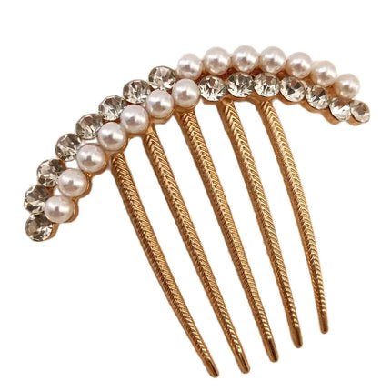 Pearl Rhinestone Metal Pan Hair Insert Comb Ball Head New Year Pan Hair Comb Hairpin Mother's Day Holiday Gift Hair Accessory