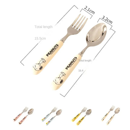 Genuine 2Pcs Cute Cartoon Snoopy Stainless Steel Spoon Ceramic Handle Spoon Fork Children's Tableware