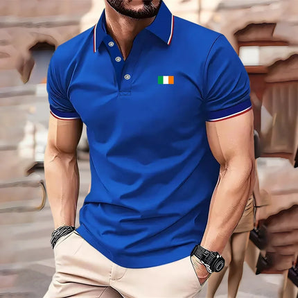 Parisian print short-sleeved polo shirt for men's casual style, multi-functional lapel shirt, summer street men's casual breatha