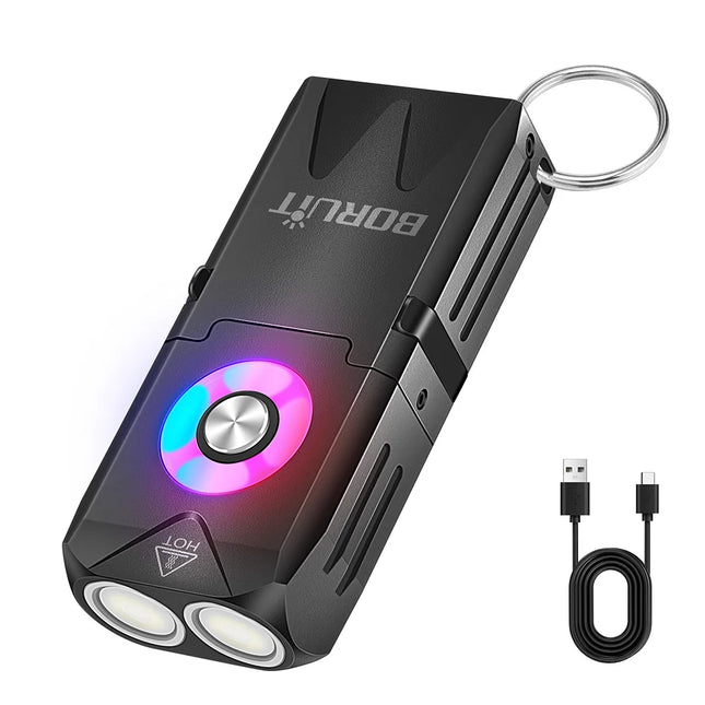 BORUiT EV25 650LM EDC LED Flashlight Type-C Rechargeable 500mAh RGB Work Light Torch with Magnet Camping Pocket Lantern