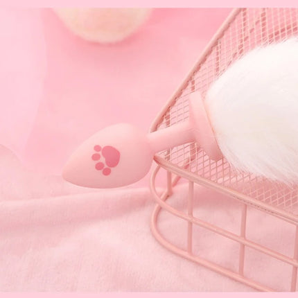Silicone Fox Tail Anal Plug for Couples Cat Claw Print Role Play Tail Masturbation Sex Toys Adult Women Flirting Games Butt Plug