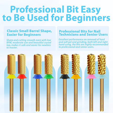 MagiBling Crystal Top Small Barrel Carbide Nail Drill Bits Left Right Hand Cuticle Gel Polishing Remove Easy Use Manicure Tools