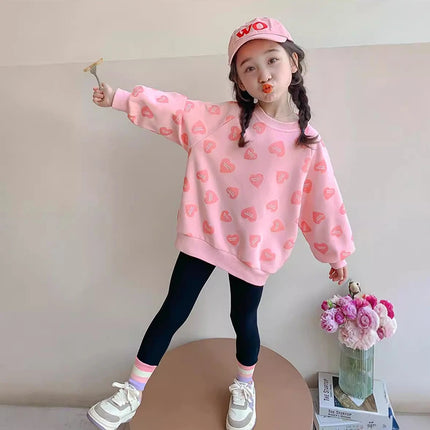Girls Long Sleeved Sweatshirt Spring Girl Fashion Pullover 3-10 Years Old Children Love Printed Top Kid Casual Sportswear