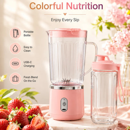 Compact 20cm Mini Portable Blender 800ml Large Capacity USB Charging 304 Steel Blade Smoothie Juicer Cup Easy To Clean