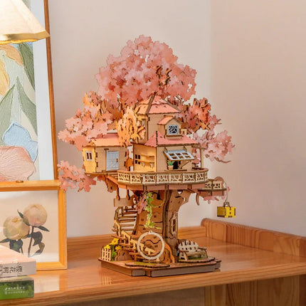 Robotime Sakura Tree House 3D Puzzles DIY Model Building Toy Wooden Craft Kits Hobby for Adult Brain Teaser Gift