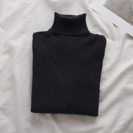 Korean High Collar Knitted Long Sleeve Base Shirt Pure Color Slimming Versatile Underwear Elegant Inner Long Top Women's Fashion