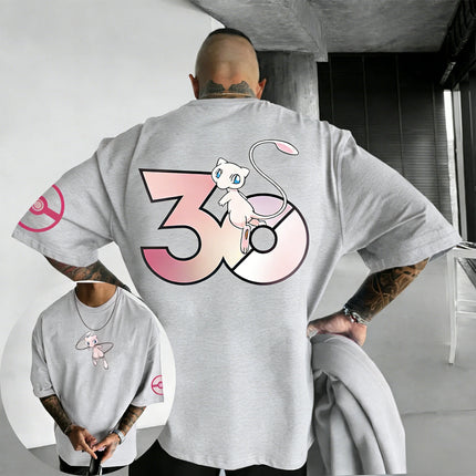 Pokemon  30th Anniversary Mew Co Branded T-shirt Summer Men's and Women's Loose Casual Hip Hop Versatile Short Sleeve Top