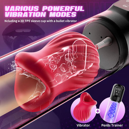 Automatic Sucking Penis Pump Male Masturbator Electric Blowjob Penis Extender Enlargement with Rose Pocket Pussy Adult Sex Toys