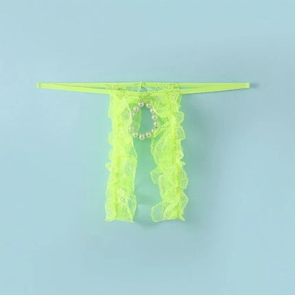 Men Lace Sexy T-Back Open Crotch Thongs Low Waist Open Butt Underwear G-String Men Clothes Inner Wear Bare Buttocks Panties