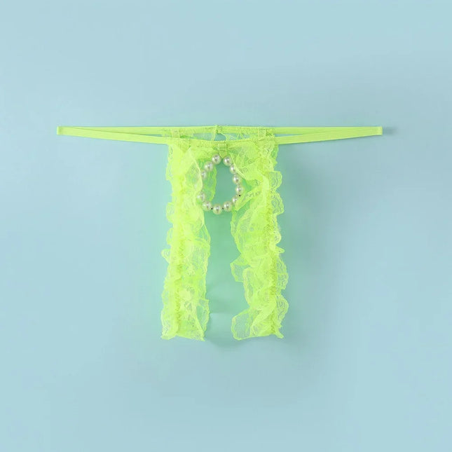 Men Lace Sexy T-Back Open Crotch Thongs Low Waist Open Butt Underwear G-String Men Clothes Inner Wear Bare Buttocks Panties