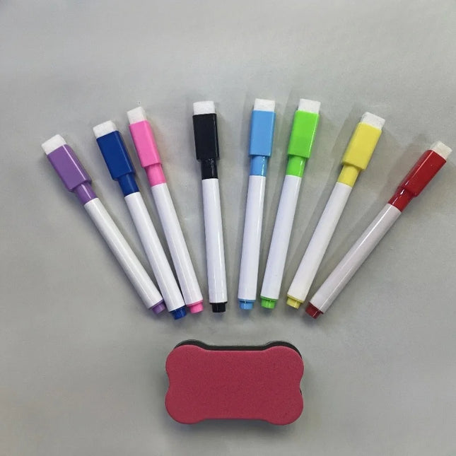 8-Color Dry Erase Whiteboard Markers with Magnetic Eraser, Suitable for Office Whiteboards, Calendars, Creative Holiday Gifts