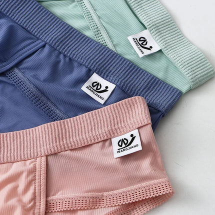 Men's Ice Silk Seamless Briefs Ultra-Thin Breathable Underwear with Sexy U Convex Pouch Mid-Waist Comfortable Summer Shorts