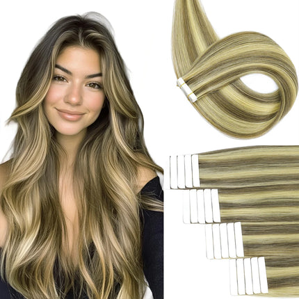Invisible Tape In Remy Human Hair Extensions Skin Weft Piano Color Brown mixed Honey Blond Tape ins Hair Extensions