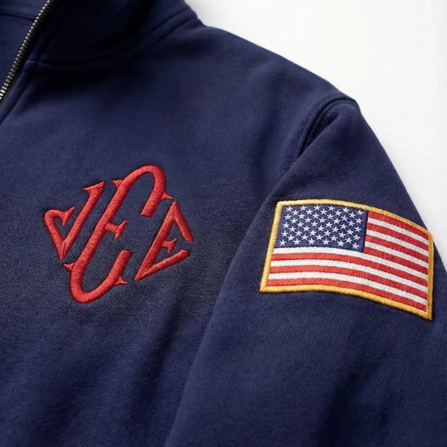 Embroidered Sweatshirt Y2K Retro Stand Collar Quarter Zip Pullover Oversized Casual Sports Streetwear Men's Unisex