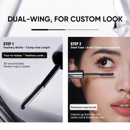 JUDYDOLL Dual-Wing Serum Mascara and Lash Primer, Waterproof, Lengthening, Curling, Sweatproof, Smudge-proof, Quick-Drying