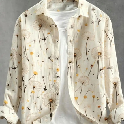 Men's Dandelion Printed Linen Long Sleeved Shirt