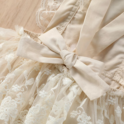 Baby Girls Summer Romper, Plain Floral Lace Embroidery Skirt Layered Adjustable Straps Bodysuits, Snap Triangle-Bottom Jumpsuit