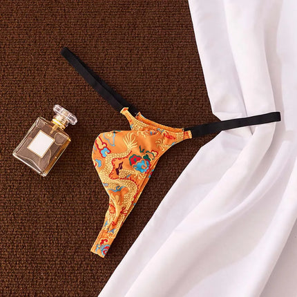Men Sexy Underwear SissyBulge Pouch Hot Lingiere G-String Unisex Panties Chinese Dragon Pattern Printing Thongs Very Sexy Thongs