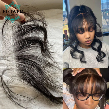 HD Lace Hairline Hairpieces Replacement Fringe Bang Hack Natural Baby Hair Bangs Fringe Forehead 6*1 inch Natural Color