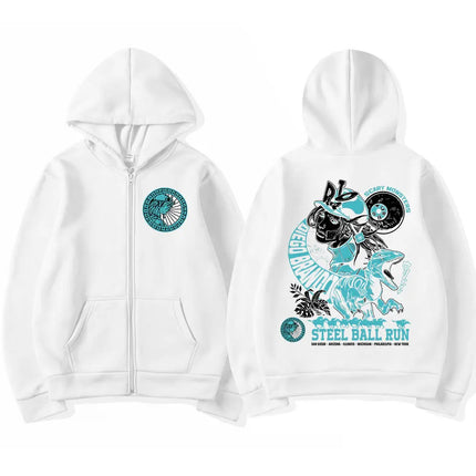 Anime Jojo Bizarre Adventure Zipper Hoodies STEEL BALL RUN Diego Brando Manga Zip Up Sweatshirts Men's Fashion Casual Pullovers