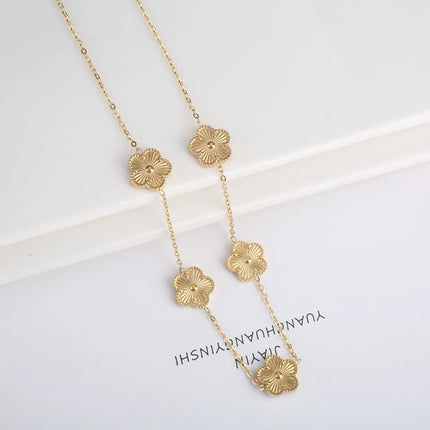 INS Hot Sale Stainless Steel Five Laef Flower Clover Bracelet Jewelry Set Necklace Earrings For Woman Daily Wear Brand Jewelry