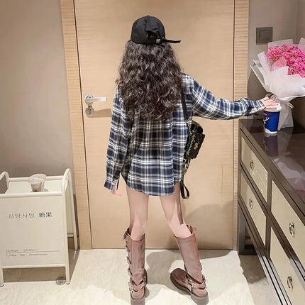 Fashion 2025 Girls Cute grid shirt Autumn Kids Tops Casual Long Sleeve T shirt Children's Clothes Teen 6 8 10 12 14 Years