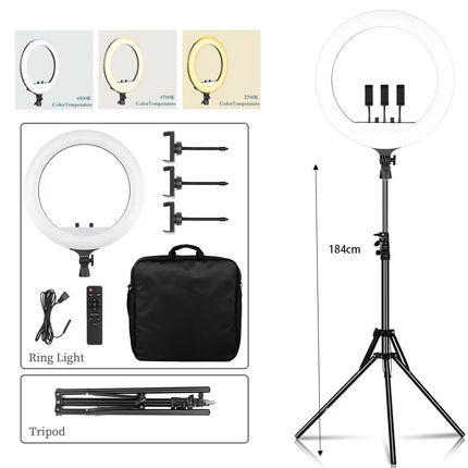 SH Ring Light 18inch Kit 36W 6500K Professional LED Control Stand Phone Holder Tube  Bag for Tattoo Lash Extension Barber Light