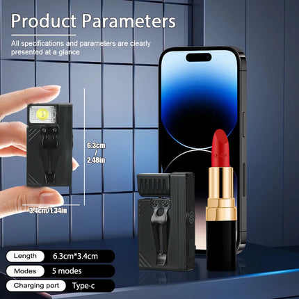 Rechargeable Mini EDC Handheld Flashlight Rotating LED Flashlight Outdoor 5 Modes Magnet Work Light Portable Pen Clip Lantern