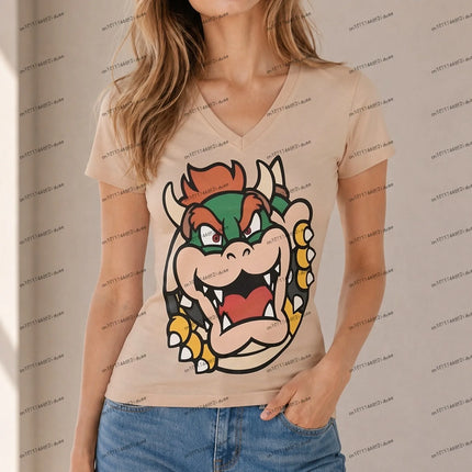 Anime Super Mario Women T-shirt Cuteore V Neck Short Sleeve New Women's XS-5XL Party Summer Fashion Female Clothing Hot Sale
