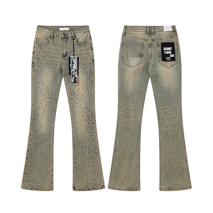2026 KDNK stretch Jeans Men's High quality Rhinestone Slim Fit Skinny Grey straight Denim Jeans Pants