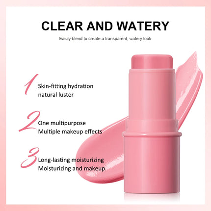 Lakerain Hydrating Glow Blush Waterproof Non-sticky Natural Saturated Blush Stick Long-lasting Moisture Brightening Jelly Blush