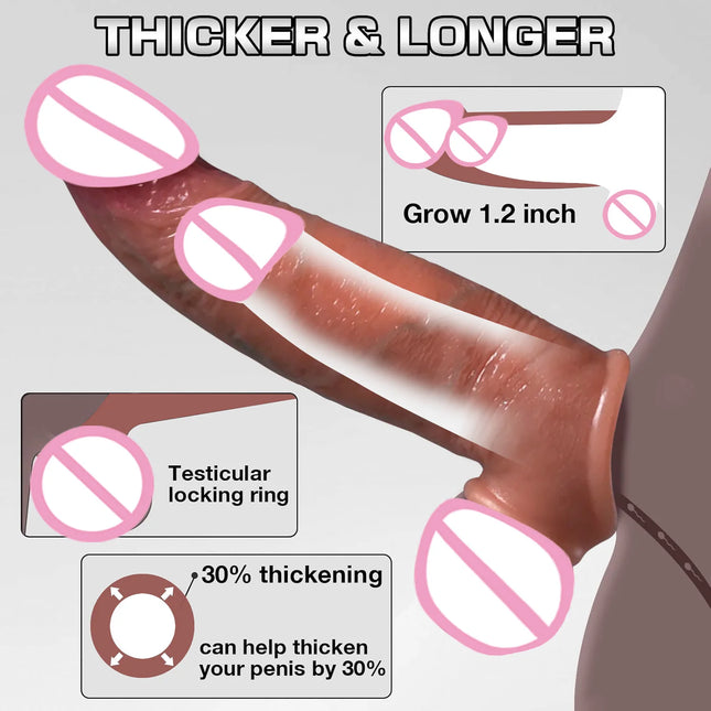 True vein soft lock sperm thickened penis condom dick extender liquid silicone dildo condom delayed ejaculation sex toy for men