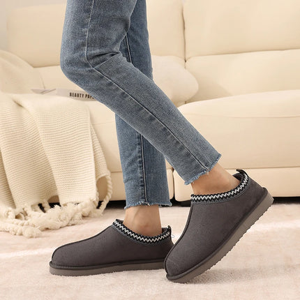 Evshine Winter Genuine Fur Slippers For Women Outdoor Non-slip Plush Lined Snow Boots Fuzzy Cotton Shoes Warm Fur House Slippers