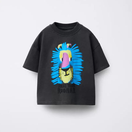 Round Neck T-shirt For Boys And Girls Cute Short Sleeve Tops Loose Casual Clothing Kids Summer Clothes Thin Pure Cotton Tees