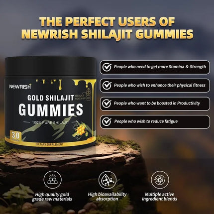 Gold Shilajit Gummies - Immune Support, Promotes Brain and Heart Health, Anti-aging, Benefits for Overall Well-being